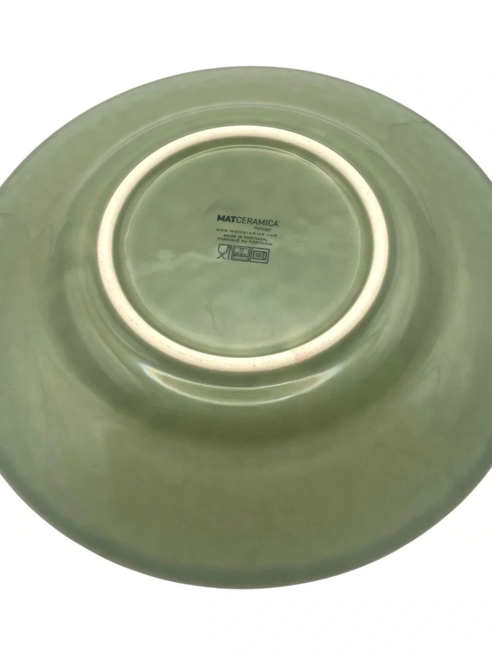 Set of Four Green Ceramic Plates Made in Portugal Boho Floral Leaf Border NWT